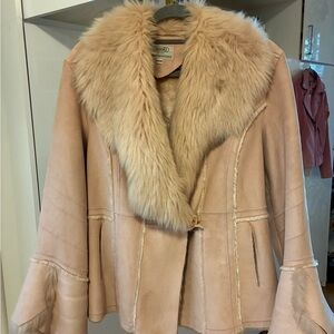 Women's Pink Faux Fur Trim Jacket